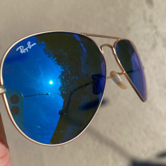 Ray-Ban Aviator Sunglasses Blue‎ Mirror Lens Gold Frame Made in Italy with case - Picture 9 of 16